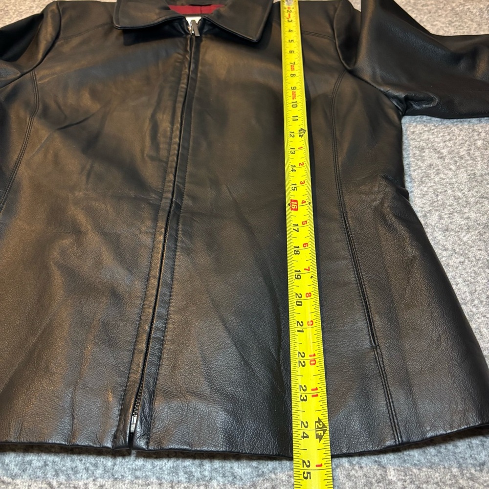 Worthington Women’s Black Genuine Leather Zip Jacket Red Lining Petite Medium - Picture 7 of 8